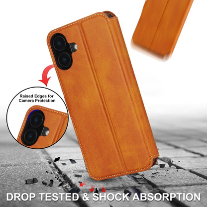 For iPhone 16 Shockproof PU + TPU Leather Phone Case(Light Brown) - iPhone 16 Cases by buy2fix | Online Shopping UK | buy2fix