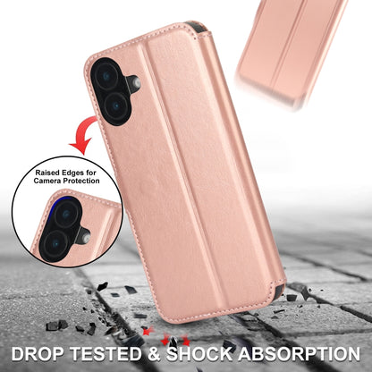 For iPhone 16 Shockproof PU + TPU Leather Phone Case(Rose Gold) - iPhone 16 Cases by buy2fix | Online Shopping UK | buy2fix