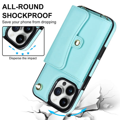 For iPhone 16 Pro RFID Card Slot Phone Case with Long Lanyard(Mint Green) - iPhone 16 Pro Cases by buy2fix | Online Shopping UK | buy2fix