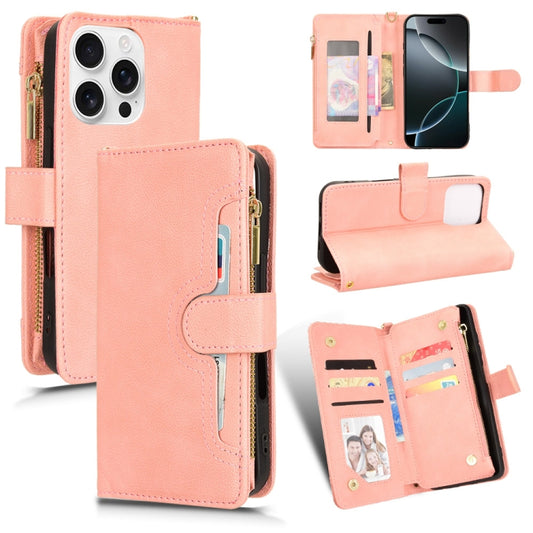 For iPhone 16 Pro Max Litchi Texture Zipper Leather Phone Case(Pink) - iPhone 16 Pro Max Cases by buy2fix | Online Shopping UK | buy2fix