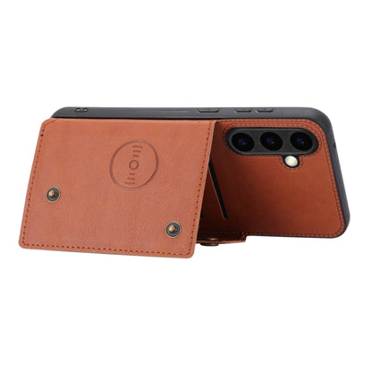 For Samsung Galaxy S25 5G Double Buckle Card Slots Magnetic Phone Case(Brown) - Galaxy S25 5G Cases by buy2fix | Online Shopping UK | buy2fix