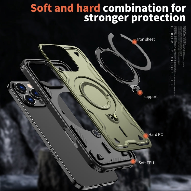 For iPhone 16 Pro Max PC Hybrid TPU Armor MagSafe Holder Phone Case(Olive Green) - iPhone 16 Pro Max Cases by buy2fix | Online Shopping UK | buy2fix