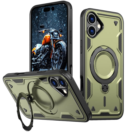 For iPhone 16 Plus PC Hybrid TPU Armor MagSafe Holder Phone Case(Olive Green) - iPhone 16 Plus Cases by buy2fix | Online Shopping UK | buy2fix