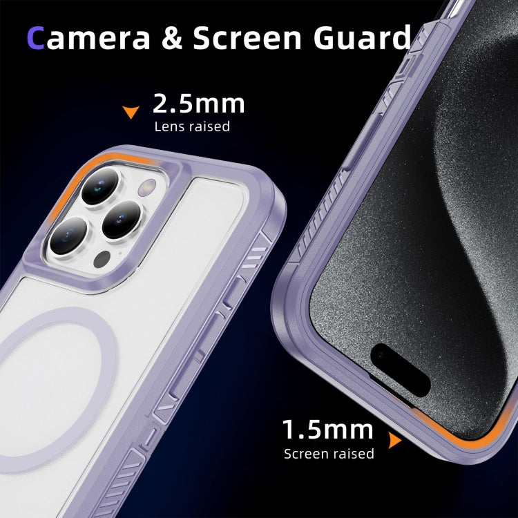 For iPhone 16 Pro Max Guard MagSafe Holder Matte PC Hybrid TPU Phone Case(Purple Transparent) - iPhone 16 Pro Max Cases by buy2fix | Online Shopping UK | buy2fix