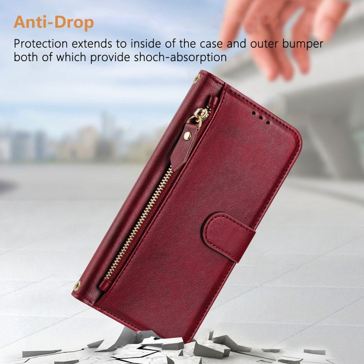 For iPhone 16 Plus Multi-Card Slots Zipper Wallet Leather Phone Case(Dark Red) - iPhone 16 Plus Cases by buy2fix | Online Shopping UK | buy2fix