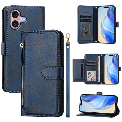 For iPhone 16 Multi-Card Slots Zipper Wallet Leather Phone Case(Blue) - iPhone 16 Cases by buy2fix | Online Shopping UK | buy2fix