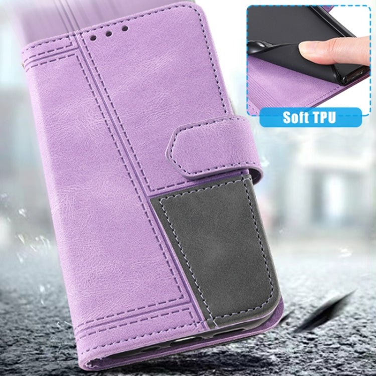 For Samsung Galaxy S25 5G TTUDRCH Embossed Line Splicing Leather Phone Case(Purple) - Galaxy S25 5G Cases by buy2fix | Online Shopping UK | buy2fix