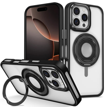 For iPhone 16 Pro Skin Feel Transparent 360 Degree Rotating Silicone Ring Holder Phone Case(Black) - iPhone 16 Pro Cases by buy2fix | Online Shopping UK | buy2fix