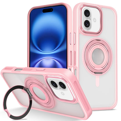 For iPhone 16 Plus Skin Feel Transparent 360 Degree Rotating Silicone Ring Holder Phone Case(Pink) - iPhone 16 Plus Cases by buy2fix | Online Shopping UK | buy2fix