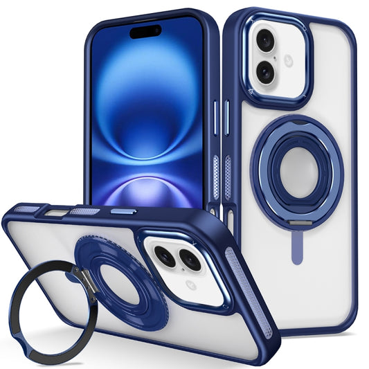 For iPhone 16 Skin Feel Transparent 360 Degree Rotating Silicone Ring Holder Phone Case(Royal Blue) - iPhone 16 Cases by buy2fix | Online Shopping UK | buy2fix