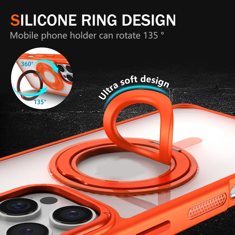 For iPhone 16 Skin Feel Transparent 360 Degree Rotating Silicone Ring Holder Phone Case(Orange) - iPhone 16 Cases by buy2fix | Online Shopping UK | buy2fix