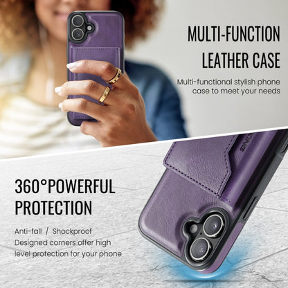 For iPhone 16 DG.MING MAGKING-K2 Series MagSafe RFID Card Bag Detachable Phone Case(Purple) - iPhone 16 Cases by DG.MING | Online Shopping UK | buy2fix