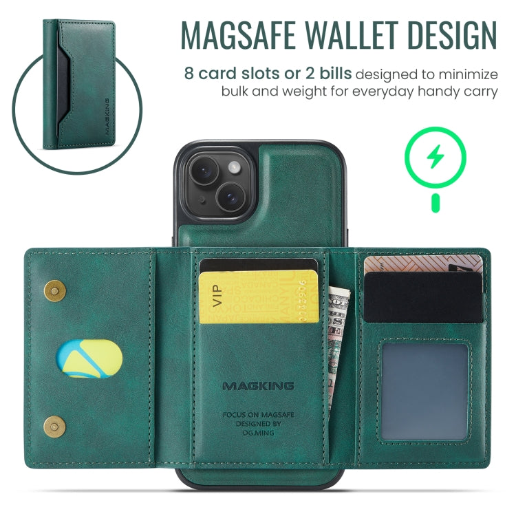 For iPhone 13 DG.MING MAGKING-K2 Series MagSafe RFID Card Bag Detachable Phone Case(Green) - iPhone 13 Cases by DG.MING | Online Shopping UK | buy2fix