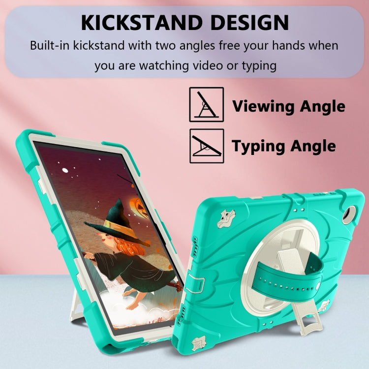 For Samsung Galaxy Tab A8 Bat Hand Grip Turntable Stand Tablet Case(Mint Green White) - Other Galaxy Tab PC by buy2fix | Online Shopping UK | buy2fix