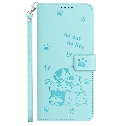 For Motorola Edge 2024 5G Embossed Kitten Phone Leather Case with Lanyard(Mint Green) - Motorola Cases by buy2fix | Online Shopping UK | buy2fix