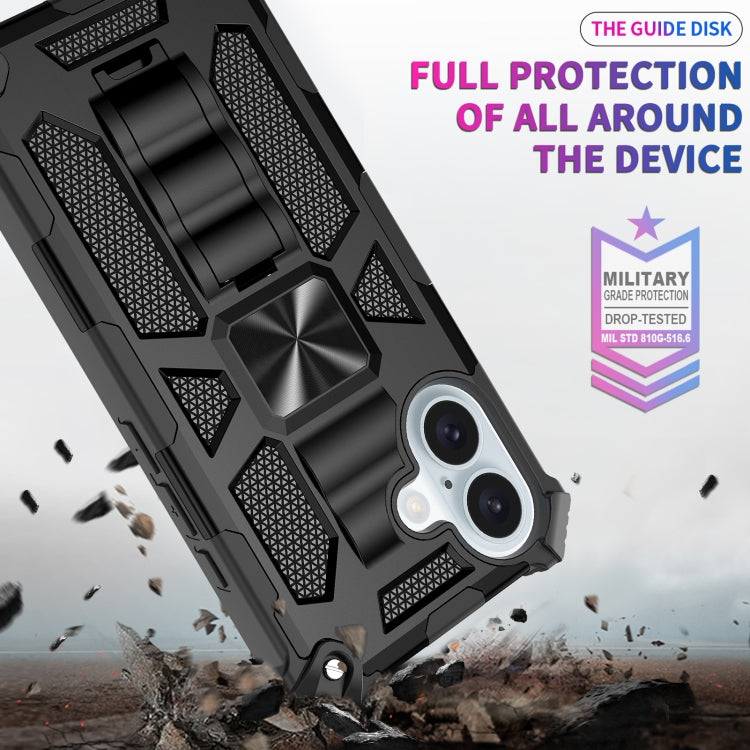 For iPhone 16 Plus Armor Shockproof TPU Hybrid PC Magnetic Phone Case with Holder(Black) - iPhone 16 Plus Cases by buy2fix | Online Shopping UK | buy2fix