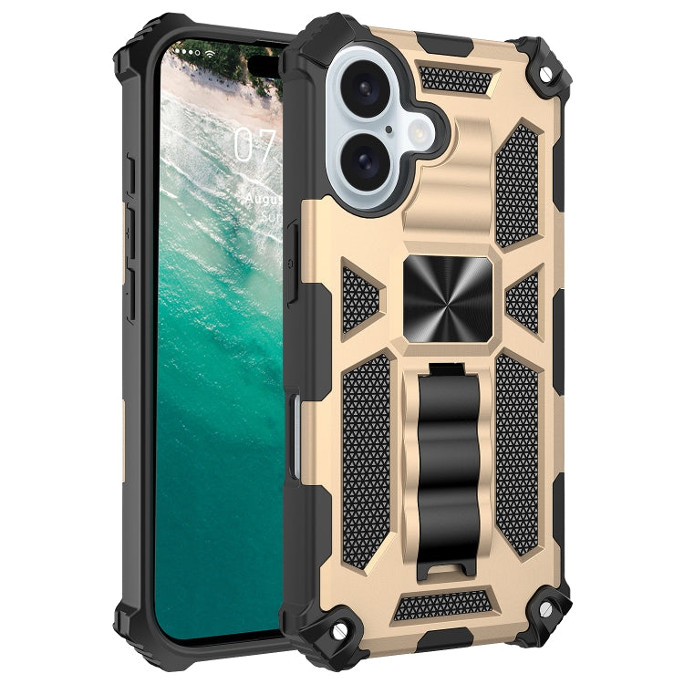 For iPhone 16 Plus Armor Shockproof TPU Hybrid PC Magnetic Phone Case with Holder(Gold) - iPhone 16 Plus Cases by buy2fix | Online Shopping UK | buy2fix