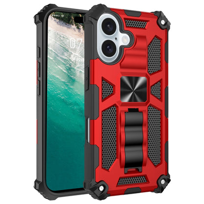 For iPhone 16 Armor Shockproof TPU Hybrid PC Magnetic Phone Case with Holder(Red) - iPhone 16 Cases by buy2fix | Online Shopping UK | buy2fix