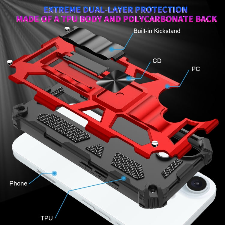 For iPhone 16 Armor Shockproof TPU Hybrid PC Magnetic Phone Case with Holder(Red) - iPhone 16 Cases by buy2fix | Online Shopping UK | buy2fix