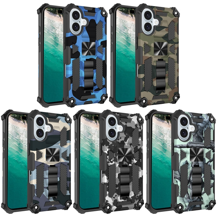 For iPhone 16 Camouflage Armor Kickstand TPU Hybrid PC Magnetic Phone Case(Black) - iPhone 16 Cases by buy2fix | Online Shopping UK | buy2fix