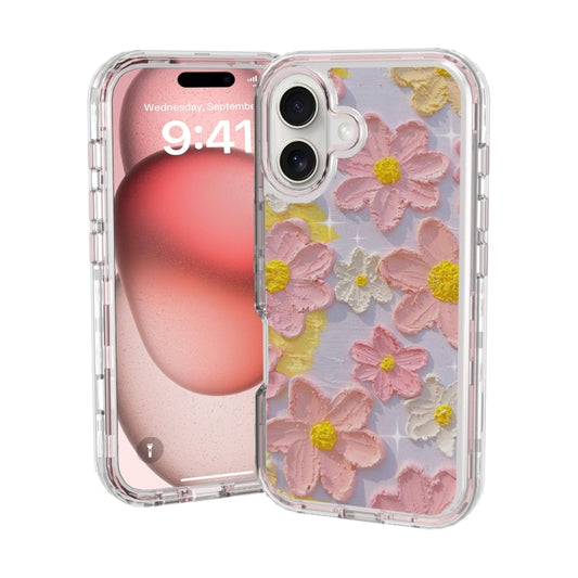 For iPhone 16 Small Fresh Sticker PC + TPU Shockproof Phone Case(Pink Flower) - iPhone 16 Cases by buy2fix | Online Shopping UK | buy2fix