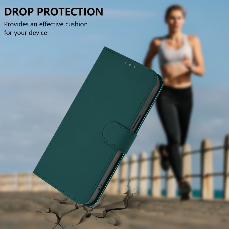 For OnePlus 11 Skin Feel Solid Color Leather Phone Case with Lanyard(Dark Green) - OnePlus Cases by buy2fix | Online Shopping UK | buy2fix