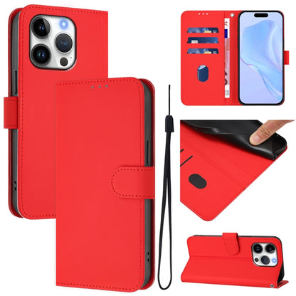 For iPhone 16 Pro Skin Feel Solid Color Leather Phone Case with Lanyard(Red) - iPhone 16 Pro Cases by buy2fix | Online Shopping UK | buy2fix