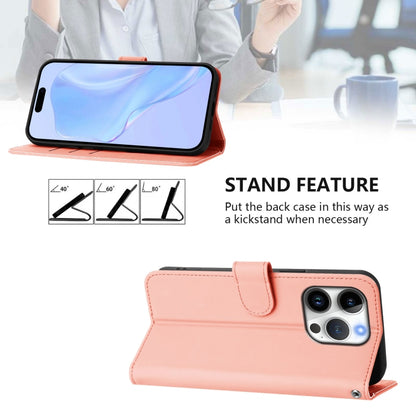 For iPhone 16 Pro Skin Feel Solid Color Leather Phone Case with Lanyard(Pink) - iPhone 16 Pro Cases by buy2fix | Online Shopping UK | buy2fix