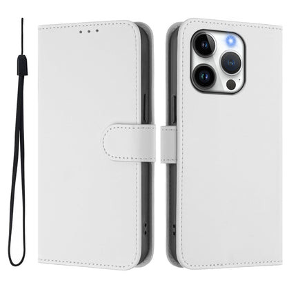 For iPhone 16 Pro Skin Feel Solid Color Leather Phone Case with Lanyard(White) - iPhone 16 Pro Cases by buy2fix | Online Shopping UK | buy2fix