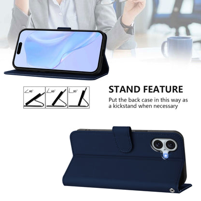 For iPhone 16 Plus Skin Feel Solid Color Leather Phone Case with Lanyard(Navy Blue) - iPhone 16 Plus Cases by buy2fix | Online Shopping UK | buy2fix