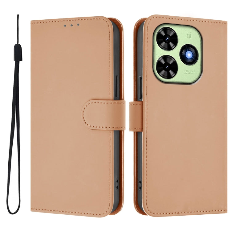 For Tecno Spark Go 2024 4G Skin Feel Solid Color Leather Phone Case with Lanyard(Nude) - Tecno Cases by buy2fix | Online Shopping UK | buy2fix