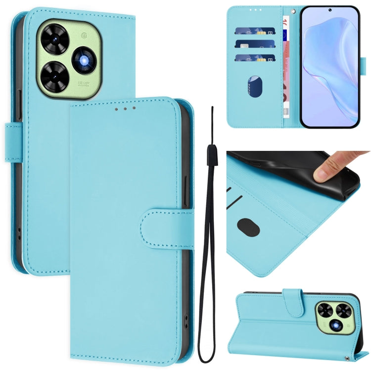 For Tecno Spark Go 2024 4G Skin Feel Solid Color Leather Phone Case with Lanyard(Sky Blue) - Tecno Cases by buy2fix | Online Shopping UK | buy2fix