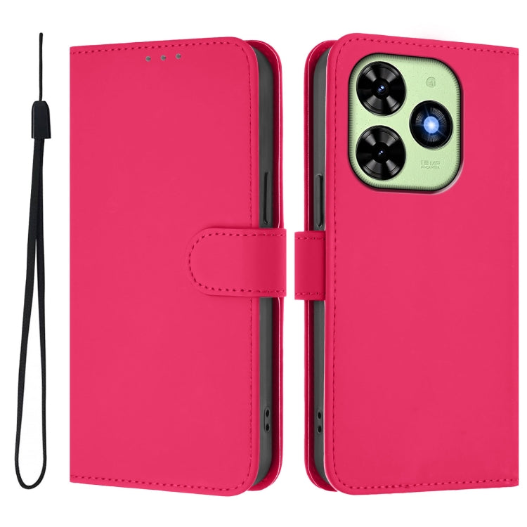 For Tecno Spark Go 2024 4G Skin Feel Solid Color Leather Phone Case with Lanyard(Rose Red) - Tecno Cases by buy2fix | Online Shopping UK | buy2fix