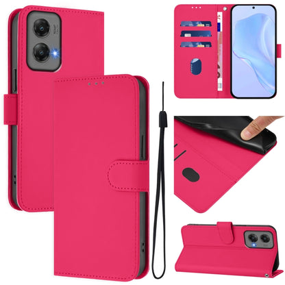 For Motorola Moto G Stylus 5G 2024 Skin Feel Solid Color Leather Phone Case with Lanyard(Rose Red) - Motorola Cases by buy2fix | Online Shopping UK | buy2fix