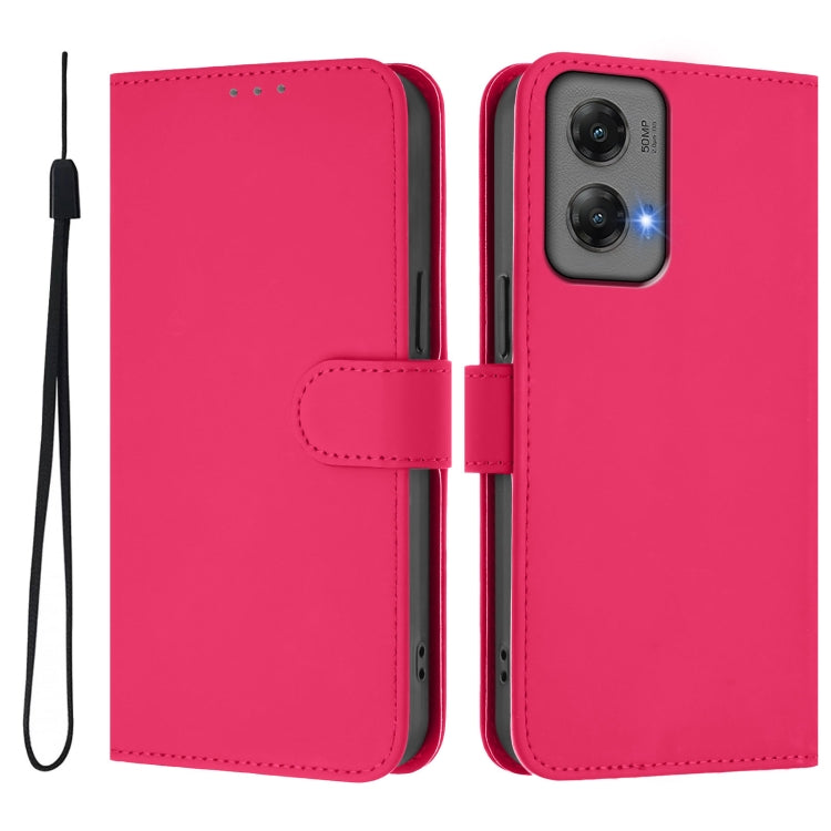 For Motorola Moto G Stylus 5G 2024 Skin Feel Solid Color Leather Phone Case with Lanyard(Rose Red) - Motorola Cases by buy2fix | Online Shopping UK | buy2fix