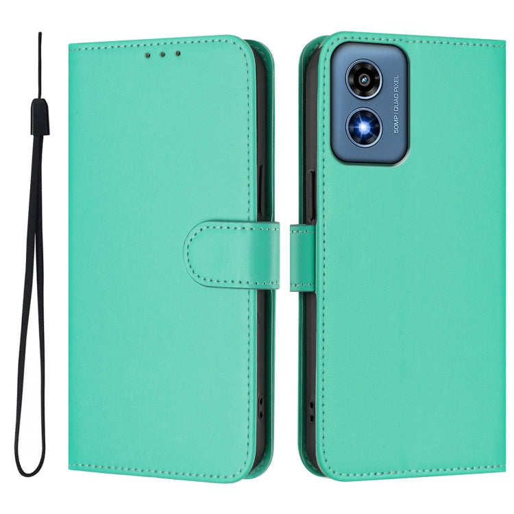 For Motorola Moto G Play 4G 2024 Global Skin Feel Solid Color Leather Phone Case with Lanyard(Green) - Motorola Cases by buy2fix | Online Shopping UK | buy2fix