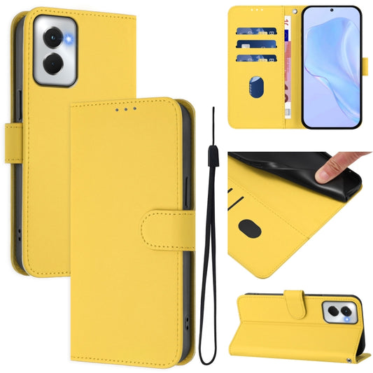 For Motorola Moto G Power 5G 2024 Skin Feel Solid Color Leather Phone Case with Lanyard(Lemon Yellow) - Motorola Cases by buy2fix | Online Shopping UK | buy2fix