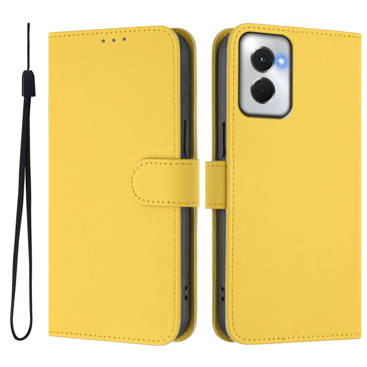 For Motorola Moto G Power 5G 2024 Skin Feel Solid Color Leather Phone Case with Lanyard(Lemon Yellow) - Motorola Cases by buy2fix | Online Shopping UK | buy2fix