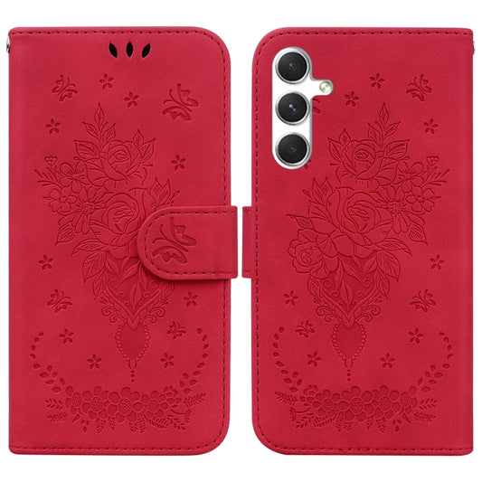 For Samsung Galaxy S25 5G Butterfly Rose Embossed Leather Phone Case(Red) - Galaxy S25 5G Cases by buy2fix | Online Shopping UK | buy2fix