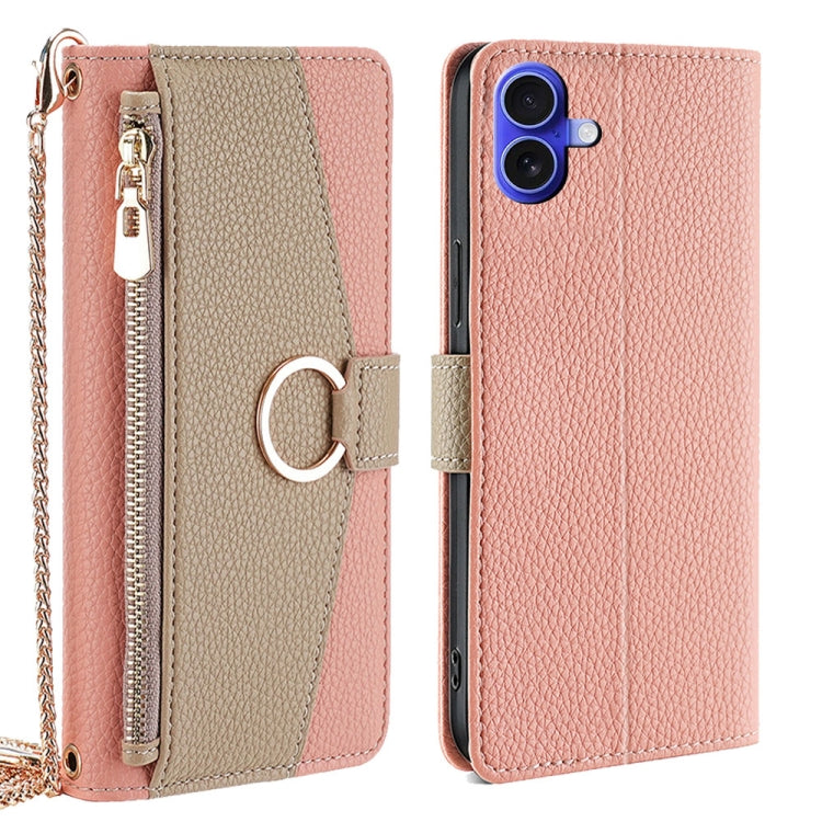 For iPhone 16 Crossbody Litchi Texture Leather Phone Case(Pink) - iPhone 16 Cases by buy2fix | Online Shopping UK | buy2fix