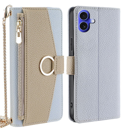 For iPhone 16 Plus Crossbody Litchi Texture Leather Phone Case(Blue) - iPhone 16 Plus Cases by buy2fix | Online Shopping UK | buy2fix