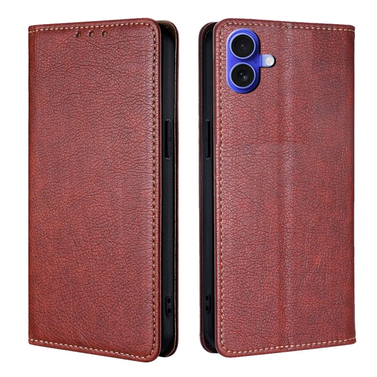 For iPhone 16 Plus Gloss Oil Solid Color Magnetic Leather Phone Case(Brown) - iPhone 16 Plus Cases by buy2fix | Online Shopping UK | buy2fix