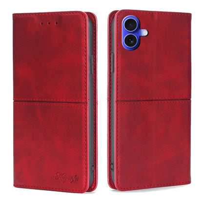 For iPhone 16 Cow Texture Magnetic Leather Phone Case(Red) - iPhone 16 Cases by buy2fix | Online Shopping UK | buy2fix