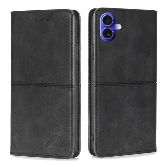 For iPhone 16 Plus Cow Texture Magnetic Leather Phone Case(Black) - iPhone 16 Plus Cases by buy2fix | Online Shopping UK | buy2fix