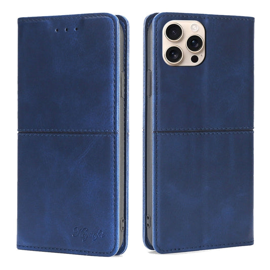 For iPhone 16 Pro Cow Texture Magnetic Leather Phone Case(Blue) - iPhone 16 Pro Cases by buy2fix | Online Shopping UK | buy2fix