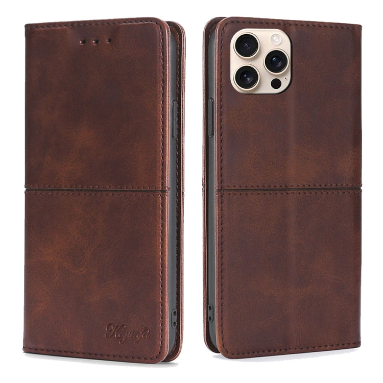 For iPhone 16 Pro Cow Texture Magnetic Leather Phone Case(Dark Brown) - iPhone 16 Pro Cases by buy2fix | Online Shopping UK | buy2fix