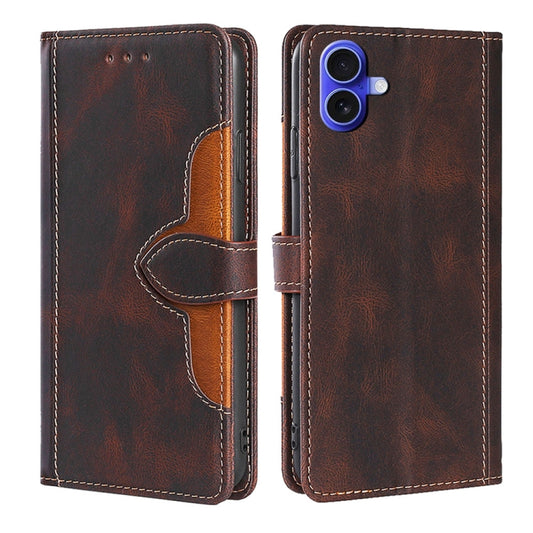 For iPhone 16 Skin Feel Magnetic Buckle Leather Phone Case(Brown) - iPhone 16 Cases by buy2fix | Online Shopping UK | buy2fix