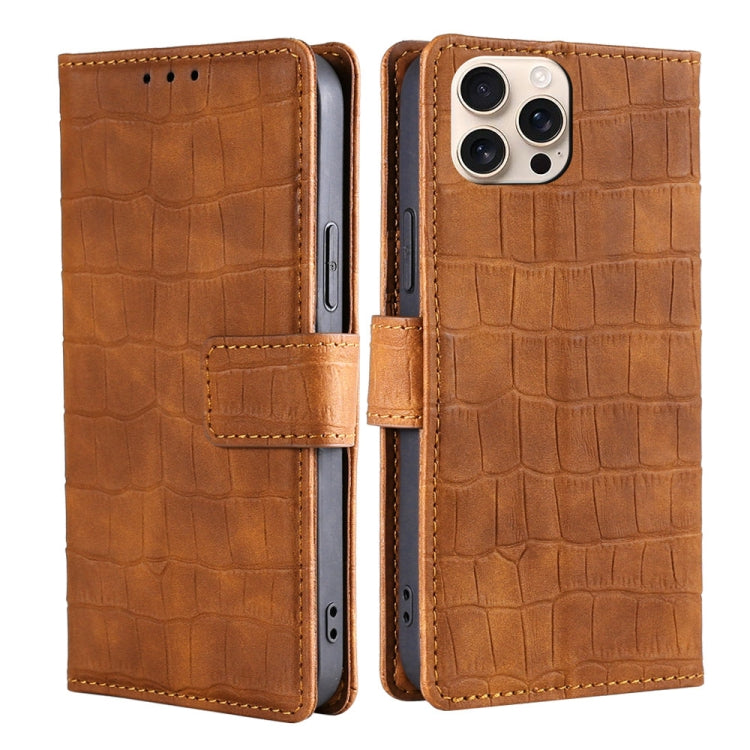 For iPhone 16 Pro Max Skin Feel Crocodile Magnetic Clasp Leather Phone Case(Brown) - iPhone 16 Pro Max Cases by buy2fix | Online Shopping UK | buy2fix