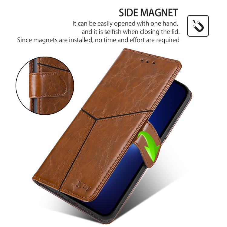 For iPhone 16 Geometric Stitching Leather Phone Case(Light Brown) - iPhone 16 Cases by buy2fix | Online Shopping UK | buy2fix