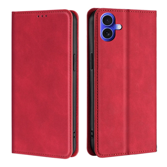 For iPhone 16 Skin Feel Magnetic Leather Phone Case(Red) - iPhone 16 Cases by buy2fix | Online Shopping UK | buy2fix